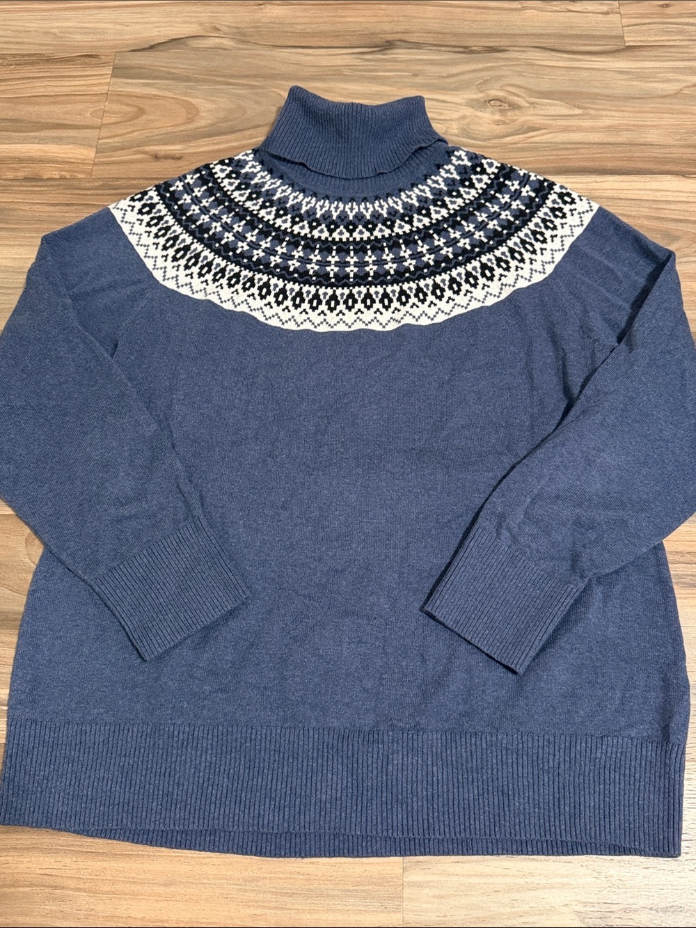 LL Bean Women's Blue Heather Fair Isle Cotton Cashmere Turtleneck Sweater Sz. 1X